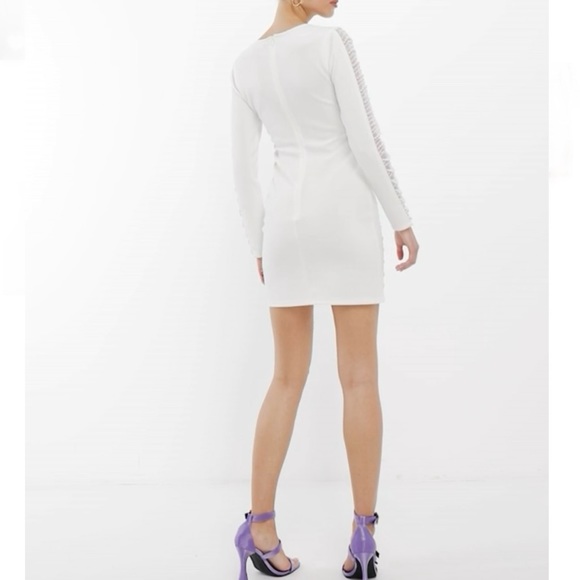 NWT Starlet Bead Embellished Sheer Mesh Panels Long Sleeve Mini Dress White 2 - Picture 8 of 14